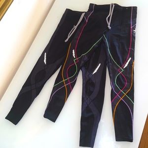 2-for-1 Black + Multi CW-X Stabilyx Compression Leggings Tights Multicolor L